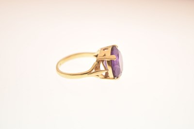 Lot 27 - Synthetic sapphire dress ring and pair of earrings