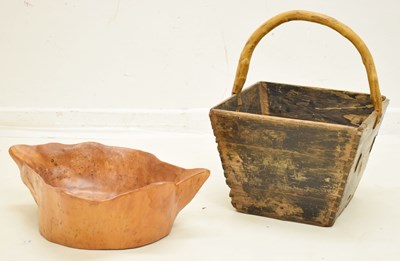 Lot 462 - Chinese wooden harvest bucket and wooden bowl