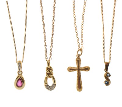 Lot 76 - Four 9ct gold pendant necklaces