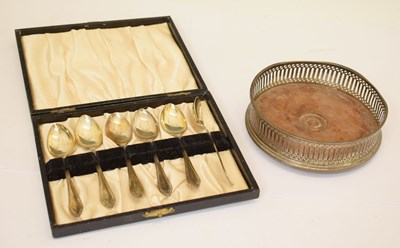 Lot 191 - Set of six George VI silver teaspoons and an Elizabeth II silver-mounted wine coaster