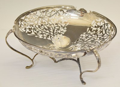 Lot 202 - Edward VII silver bowl with pierced decoration and integral scrollwork tripod stand