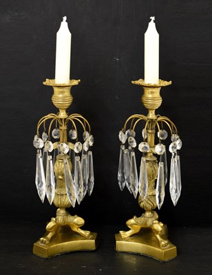 Lot 300 - Pair of French Empire style brass table lustres