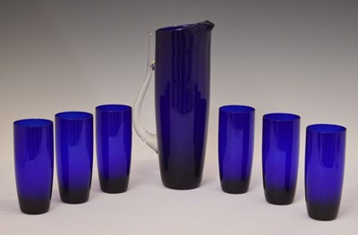 Lot 386 - 'Bristol' blue set of six glasses and pitcher