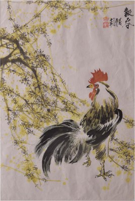 Lot 459 - Chinese ink and watercolour study of a cockerel