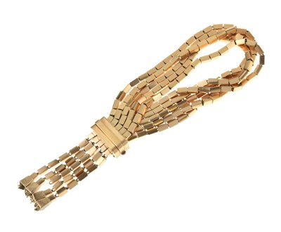 Lot 112 - 1950's yellow metal five strand bracelet