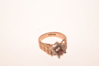 Lot 5 - 9ct gold garnet and diamond cluster ring