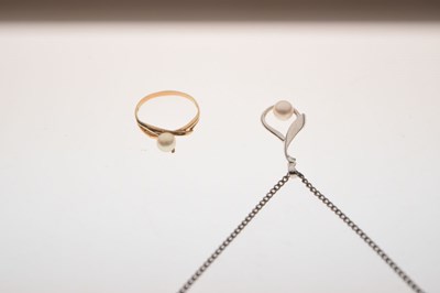 Lot 78 - Mikimoto cultured pearl silver pendant necklace and a cultured pearl ring
