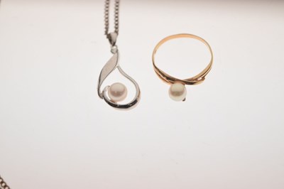 Lot 78 - Mikimoto cultured pearl silver pendant necklace and a cultured pearl ring