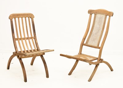 Lot 623 - Two early 20th century folding steamer / recliner chairs
