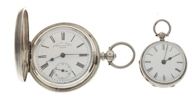Lot 108 - Gentleman's silver full hunter pocket watch, together with a silver fob watch