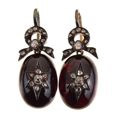 Lot 119 - Pair of Victorian garnet and diamond drop earrings