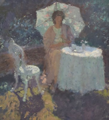 Lot 519 - Jacqueline Williams (b.1962) - Oil on board -  'Corner of the Patio'
