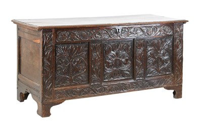 Lot 570 - 17th Century oak three-panel coffer