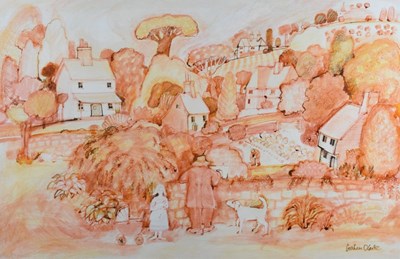 Lot 517 - Graham Clarke (b.1941) - watercolours with varnish - 'The Green Boot' & 'Nocturne'