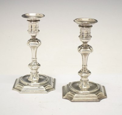 Lot 162 - Pair of George II silver candlesticks