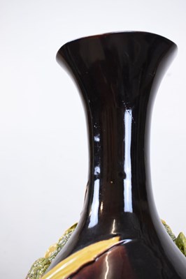 Lot 405 - Pair of Burmantofts dragon double gourd vases on pedestal bases