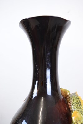 Lot 405 - Pair of Burmantofts dragon double gourd vases on pedestal bases