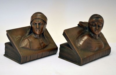 Lot 249 - Pair of bronze bookends 'Dante' and 'Beatrice'