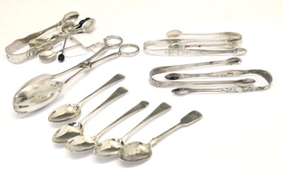 Lot 178 - Quantity of silver to include; Georgian bright-cut sugar tongs, etc