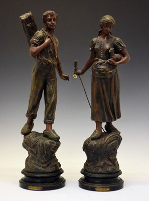 Lot 698 - Pair of spelter figures - Bucheron and Bergere