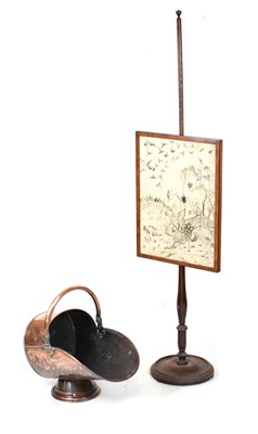 Lot 608 - Pole screen and copper coal scuttle