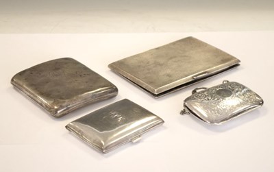 Lot 217 - Three various silver cigarette cases, together with a silver cased purse