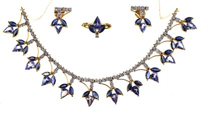 Lot 47 - Tanzanite, sapphire and diamond suite of jewellery