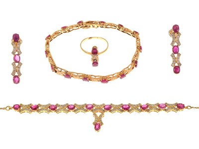 Lot 49 - Ruby and diamond set suite of jewellery