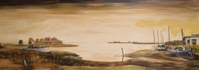 Lot 614 - Donald Ayres - Oil on board - 'Harbour Scene'
