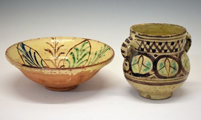 Lot 383 - Twin-handled pot-bellied vase and bowl