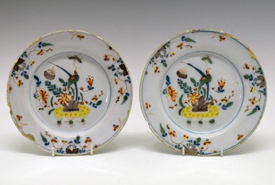 Lot 395 - Pair of English delftware plates, probably Lambeth, c. 1750