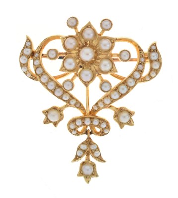 Lot 43 - Seed pearl set pendant brooch, circa 1905