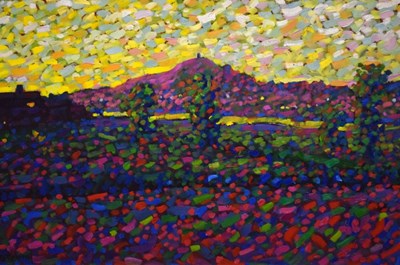 Lot 618 - Paul Stephens - Oil on board -  'Early Morning, Glastonbury Tor'