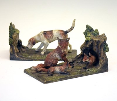 Lot 266 - Good pair of early 20th Century cold painted bronze fox and hound bookends