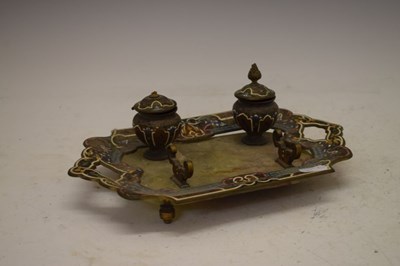 Lot 249 - Green onyx and champleve enamel inkstand