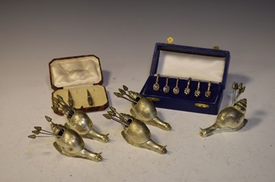 Lot 232 - Cased napkin clips, snail picks, corn picks etc