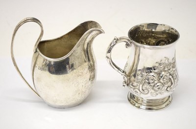 Lot 218 - Victorian silver christening mug together with a George V silver cream jug