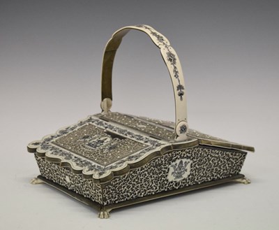 Lot 378 - 19th Century Indian Vizagapatam ivory, horn and sandalwood sewing basket
