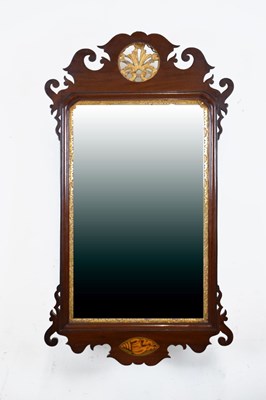 Lot 564 - 19th Century inlaid mahogany fret-frame wall mirror
