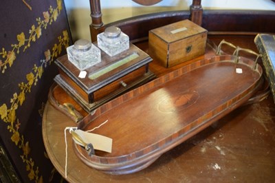 Lot 596 - Mahogany tray, desk stand and box