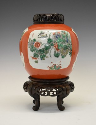 Lot 350 - 19th Century Chinese porcelain coral-ground ovoid vase