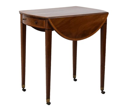 Lot 576 - George III mahogany and satinwood oval Pembroke table