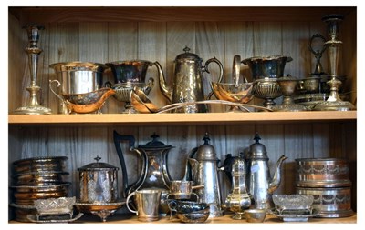 Lot 600 - Large quantity of plated wares - candlesticks, coffee pot &c