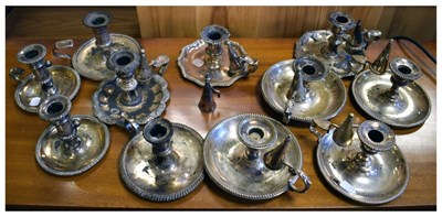 Lot 602 - Group of silver-plated chamber candlesticks