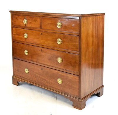 Lot 726 - Mahogany chest of two short drawers over three long drawers