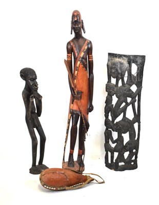 Lot 693 - Large carved painted wooden figure of an African Maasai warrior