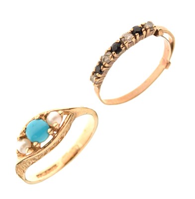 Lot 19 - 9ct gold turquoise and cultured pearl ring