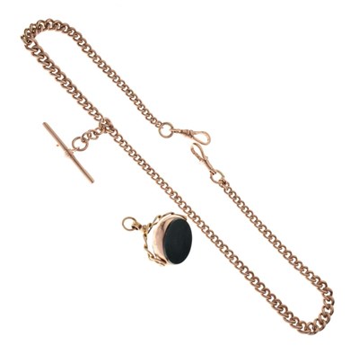Lot 66 - 9ct gold watch Albert, together with a 9ct gold hardstone inset fob