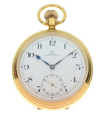 Lot 106 - Gentleman's Omega gold filled open faced pocket watch