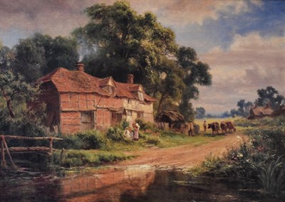 Lot 741 - R.Gallon RA  - Oilograph - 'Cottage by a river'